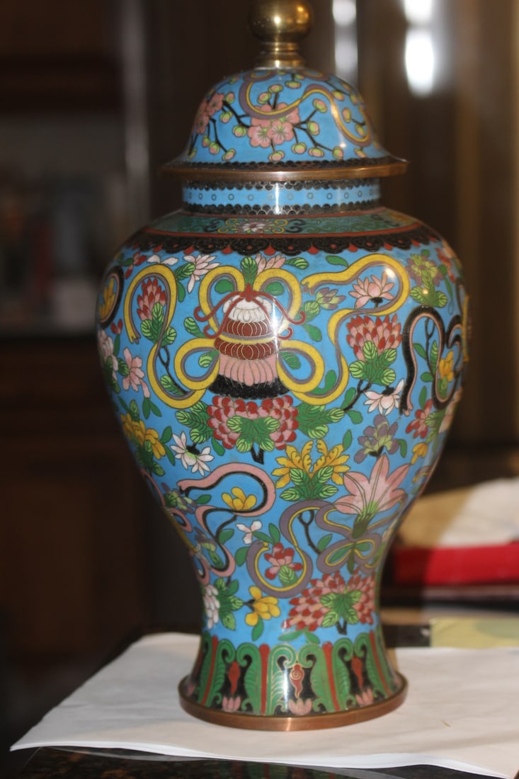 Antique Chinese Cloisonne Covered Urn - 2