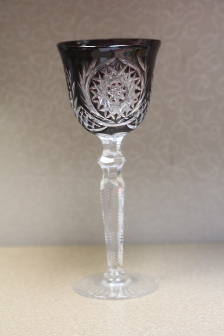 Amethyst Cut Glass Goblet - 3
