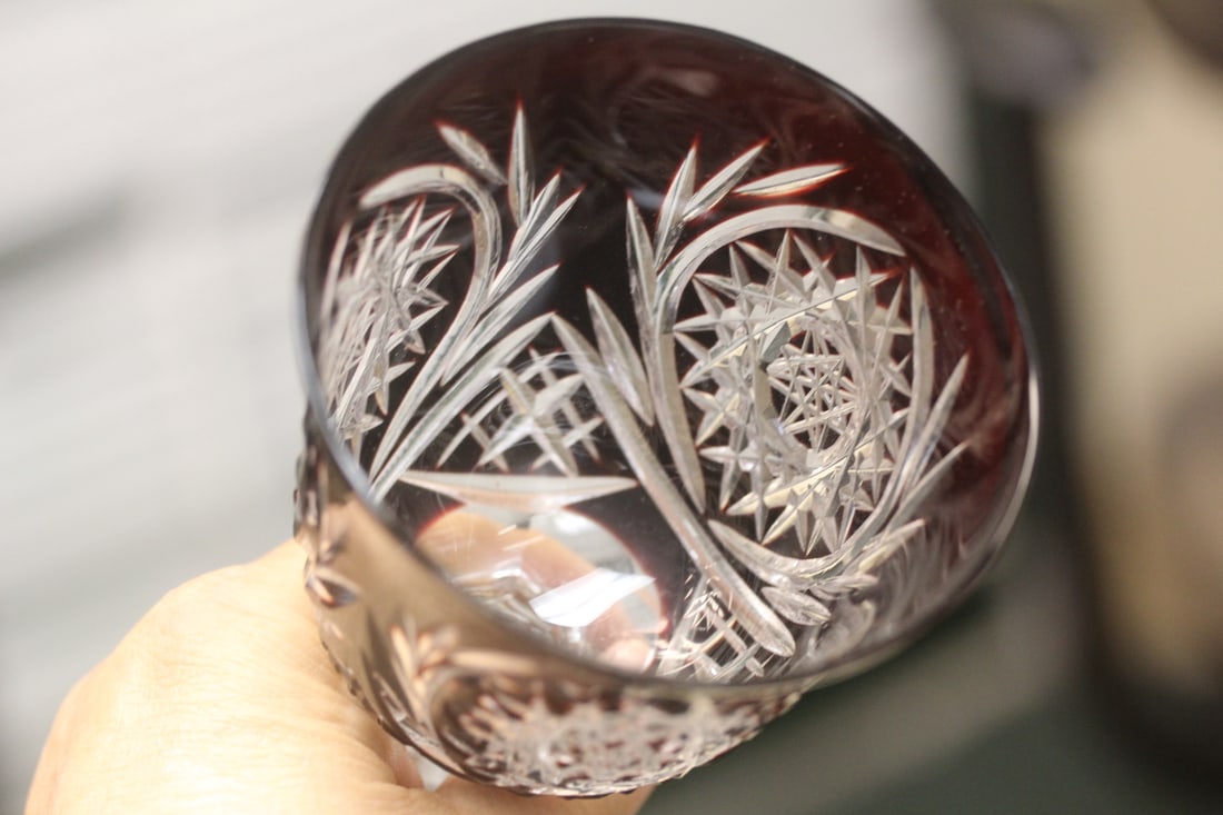 Amethyst Cut Glass Goblet - 4