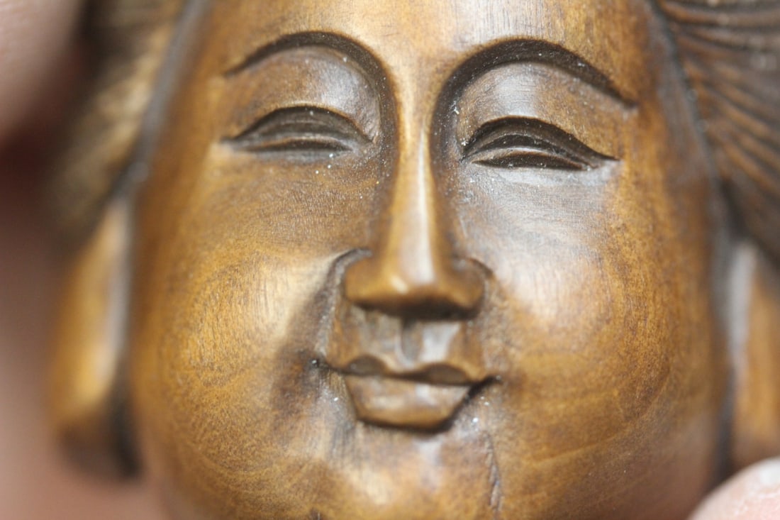 Signed Japanese Wood Netsuke Face - 8