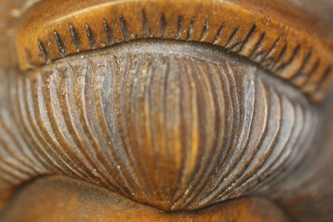 Signed Japanese Wood Netsuke Face - 9