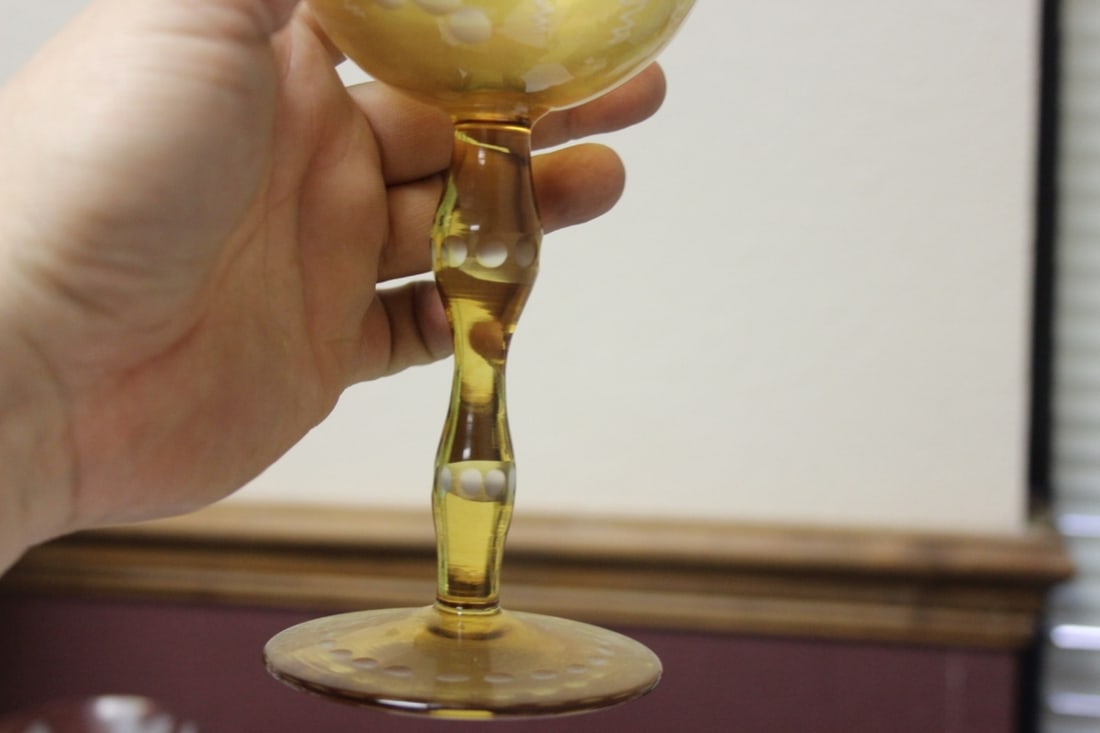 A Cut Glass Amber Glass Goblet - 5