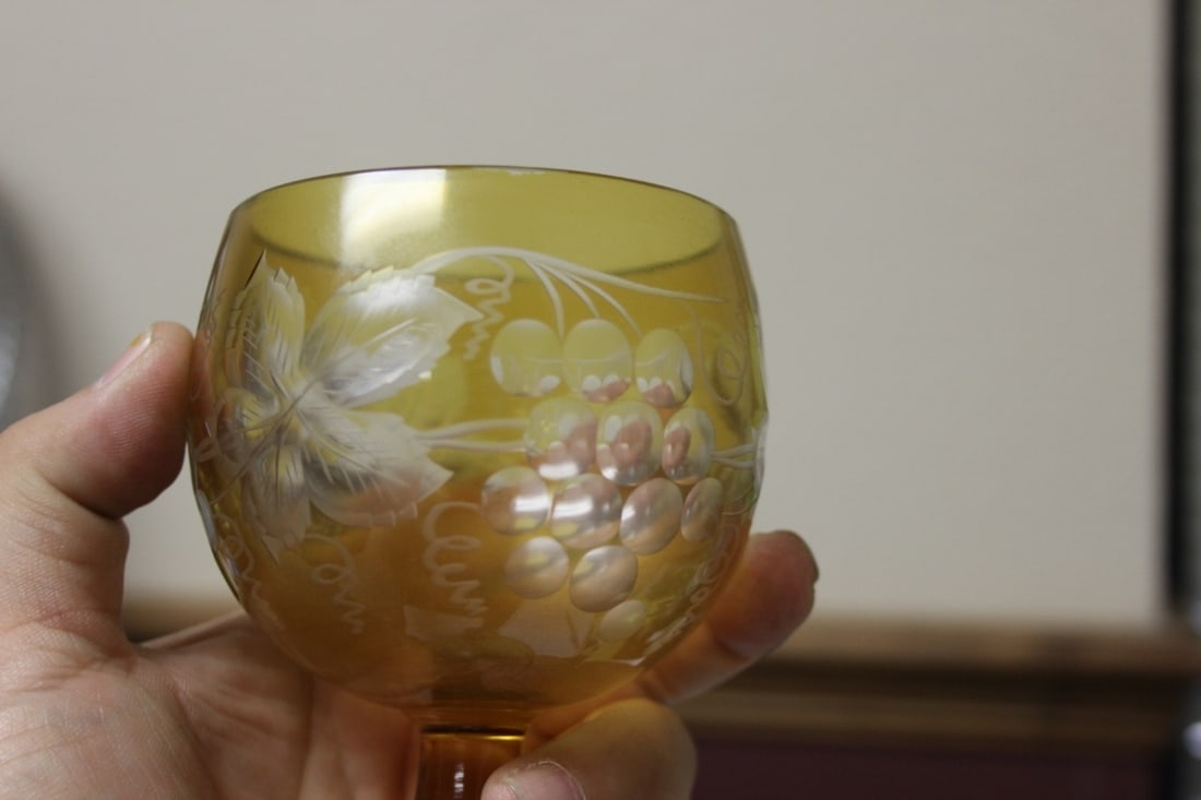 A Cut Glass Amber Glass Goblet - 7