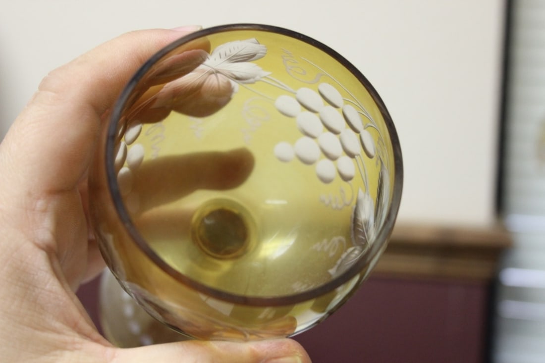 A Cut Glass Amber Glass Goblet - 8