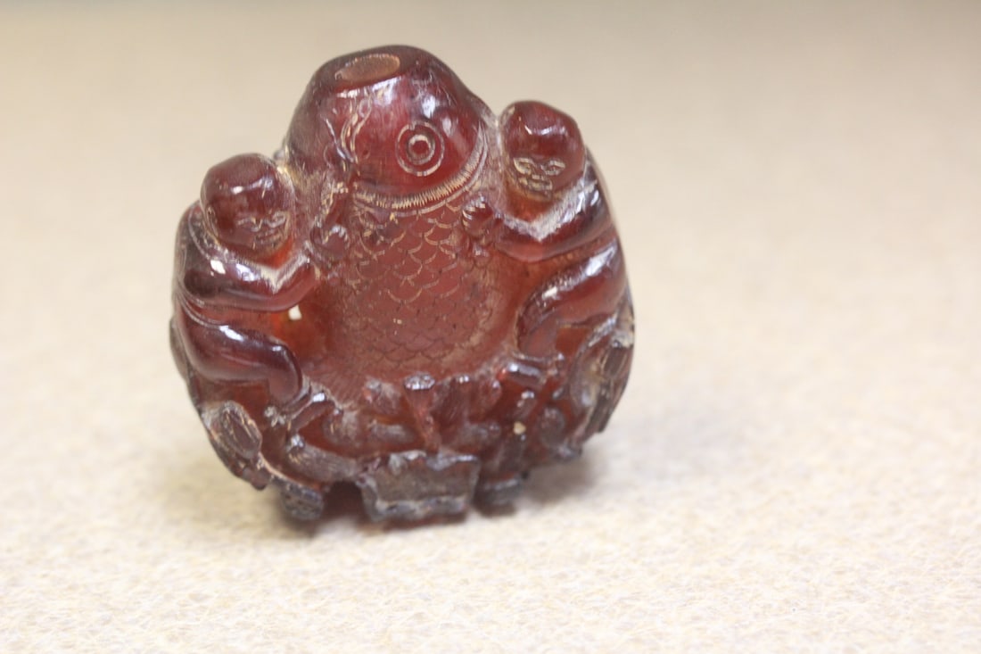 Amber or Amber Style Carved Snuff Bottle - 3