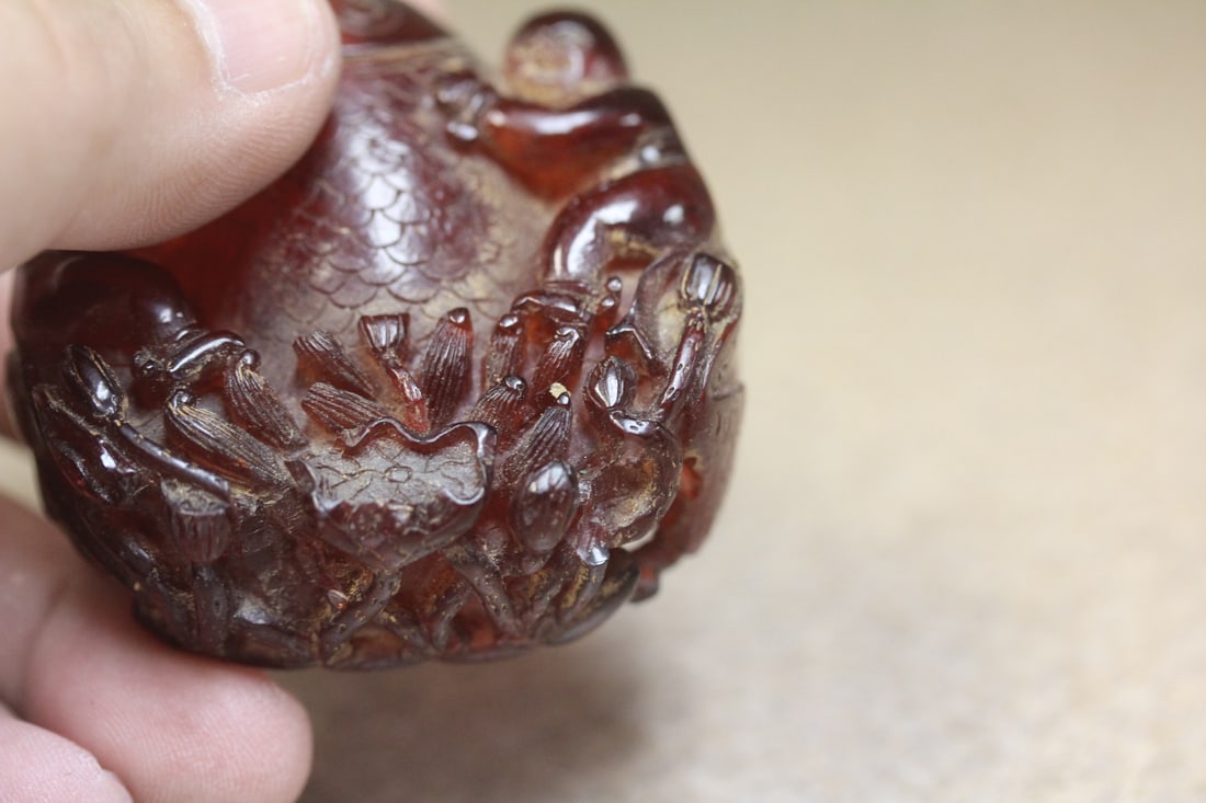 Amber or Amber Style Carved Snuff Bottle - 6