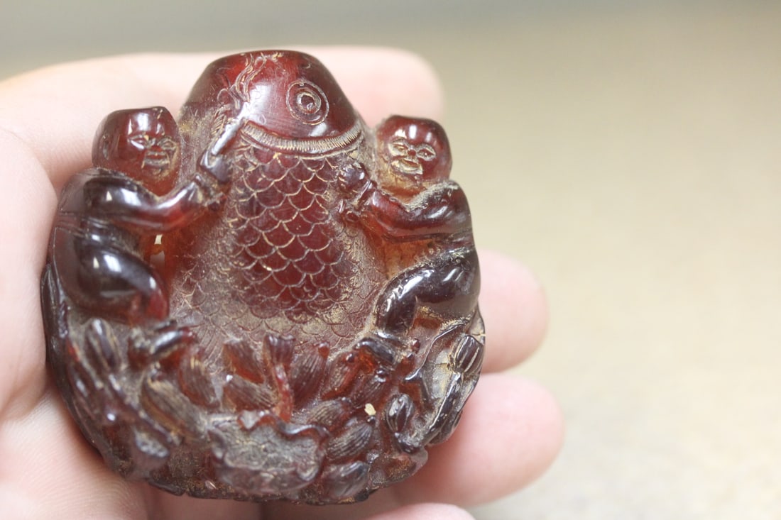 Amber or Amber Style Carved Snuff Bottle - 9