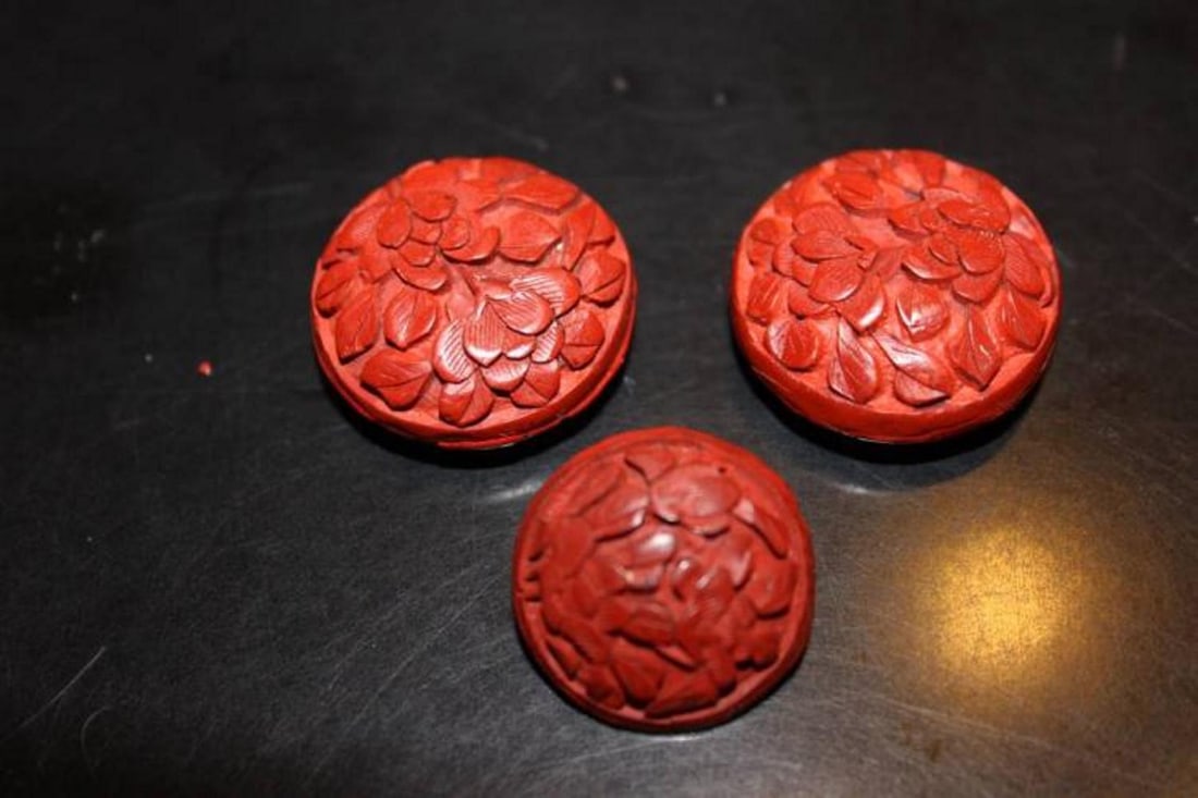 Lot of 3 Cinnabar Chinese Buttons (1 of 8)