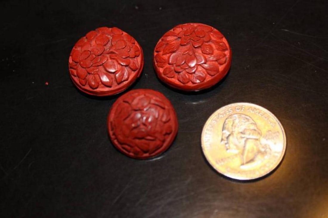 Lot of 3 Cinnabar Chinese Buttons - 2