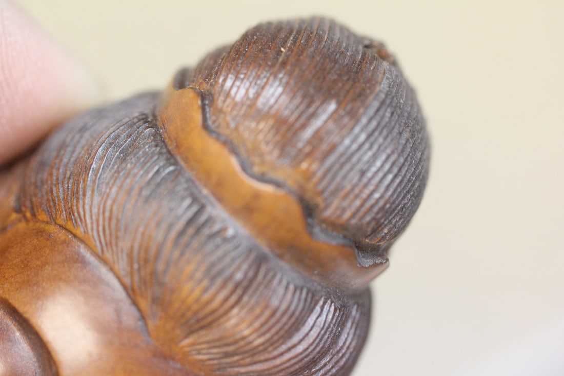 Signed Japanese Wood Netsuke Face - 8