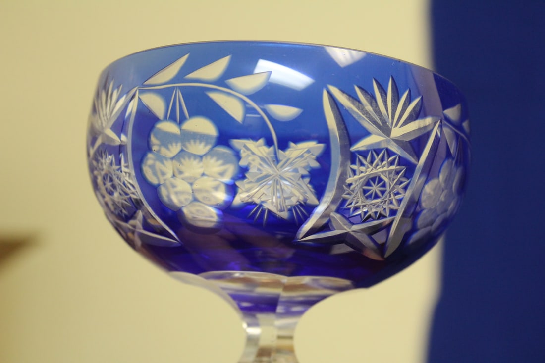 A Cobalt Blue Cut Glass Wine Goblet - 2