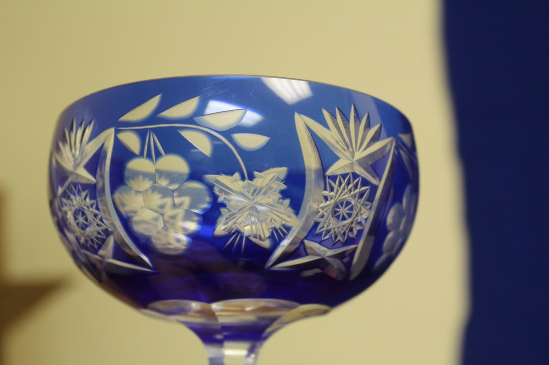 A Cobalt Blue Cut Glass Wine Goblet - 3