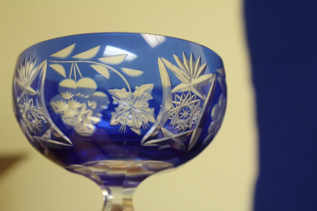 A Cobalt Blue Cut Glass Wine Goblet - 4