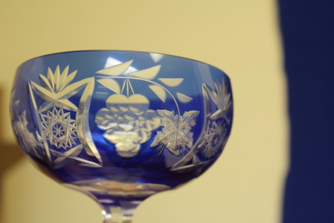 A Cobalt Blue Cut Glass Wine Goblet - 5