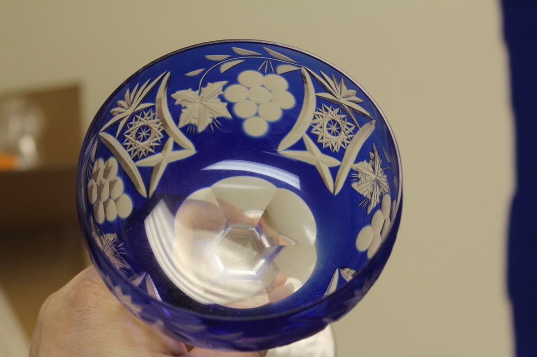 A Cobalt Blue Cut Glass Wine Goblet - 6