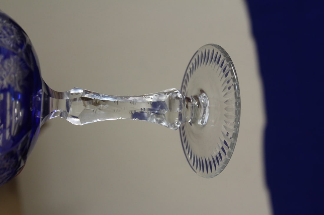 A Cobalt Blue Cut Glass Wine Goblet - 8