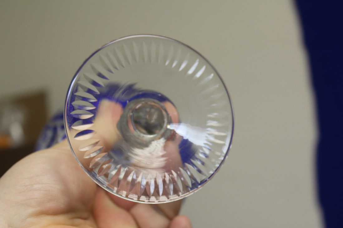 A Cobalt Blue Cut Glass Wine Goblet - 9