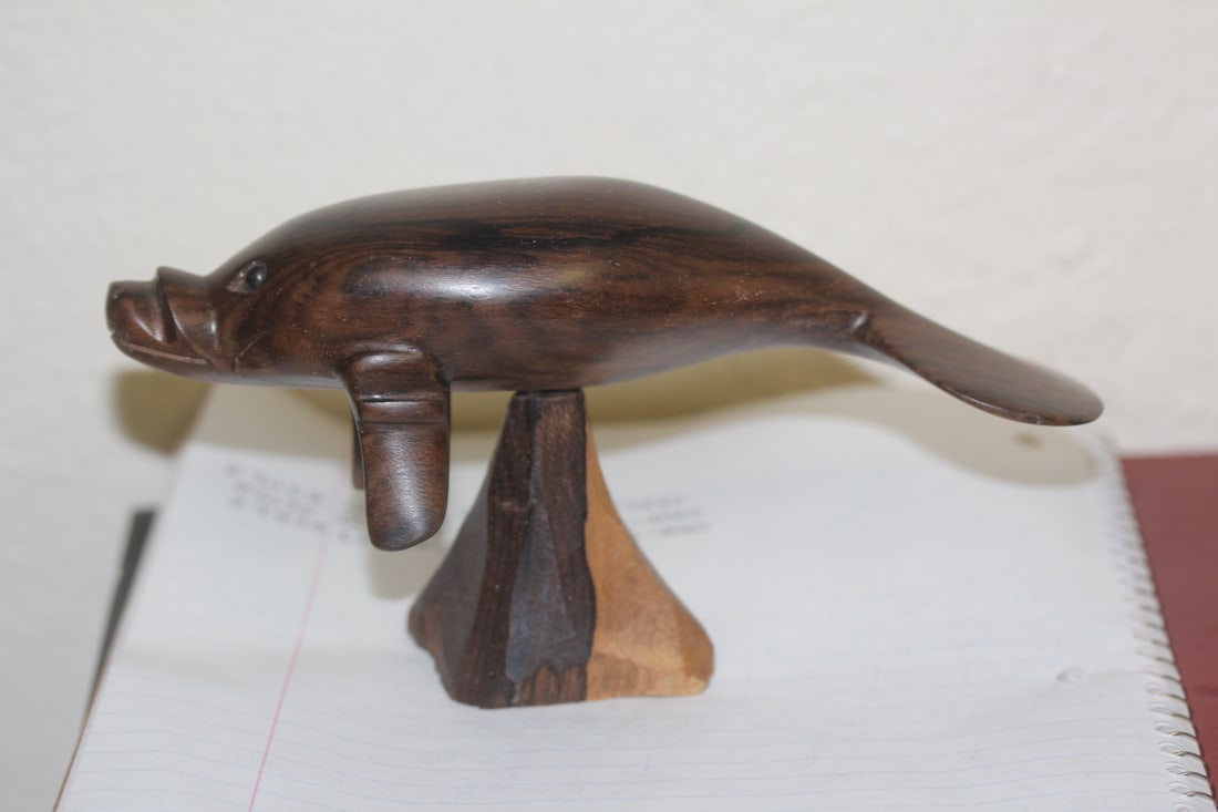 Exotic Wood Manatee: on stand - 6 7/8" long