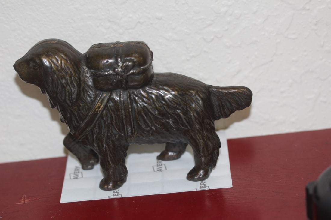 Vintage Cast Iron St Bernard Still Bank - 2