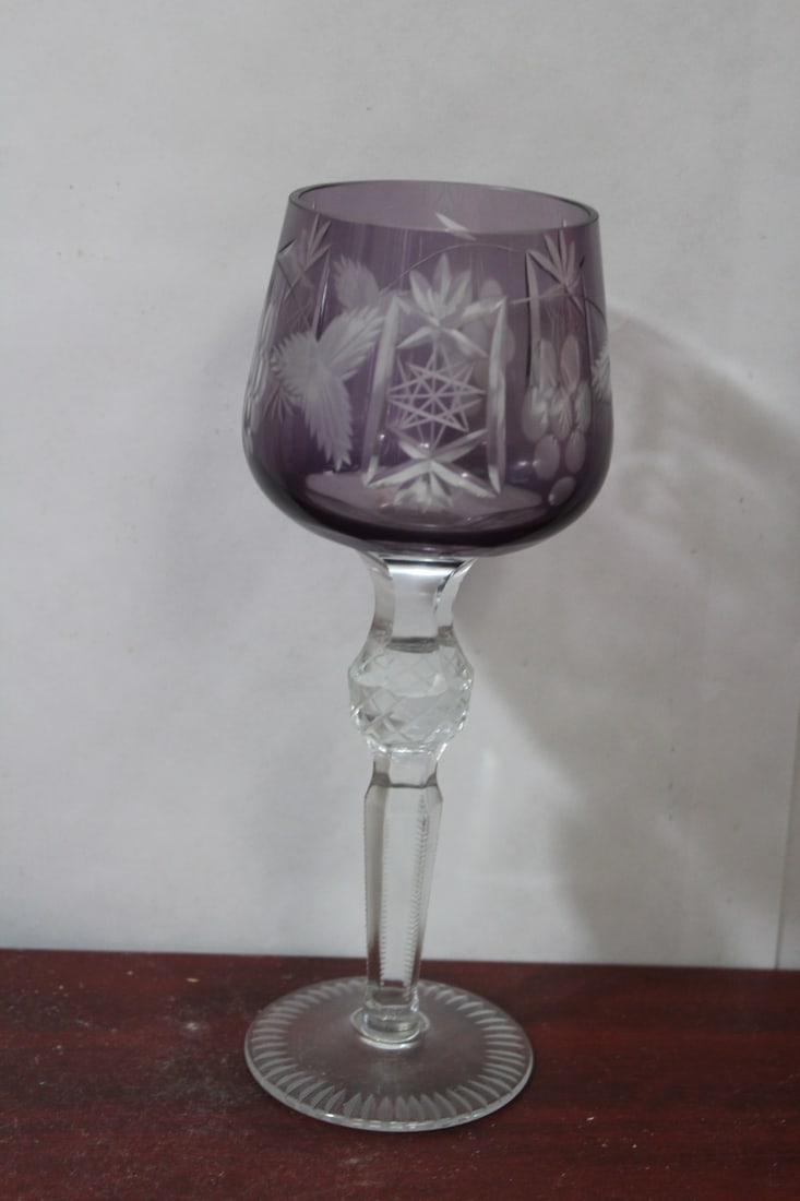 An Amethyst Cut Glass Goblet: 8 1/2" tall