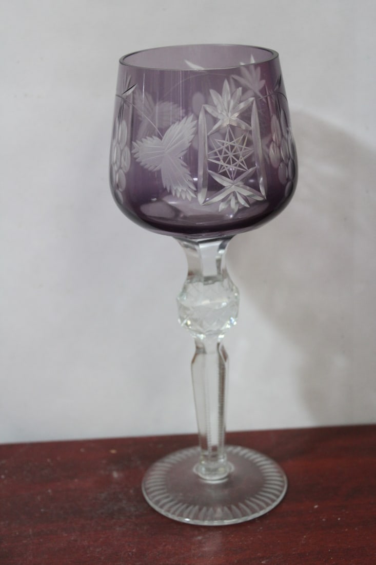 An Amethyst Cut Glass Goblet - 3