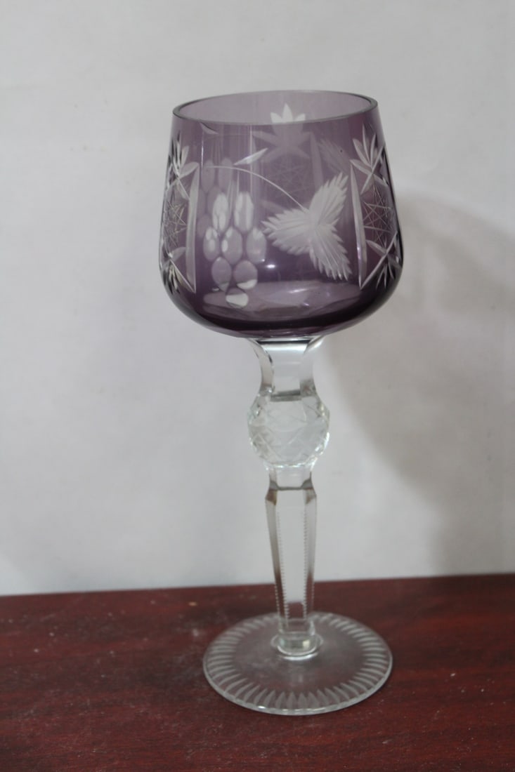 An Amethyst Cut Glass Goblet - 4