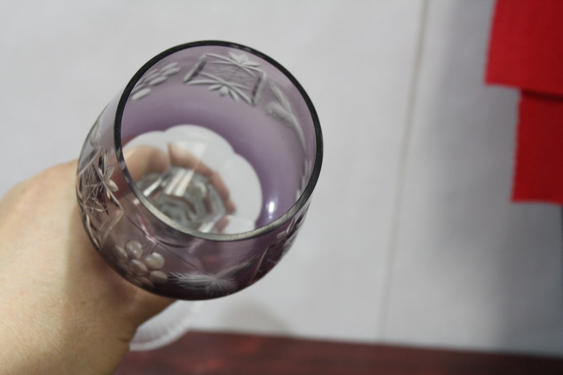 An Amethyst Cut Glass Goblet - 5