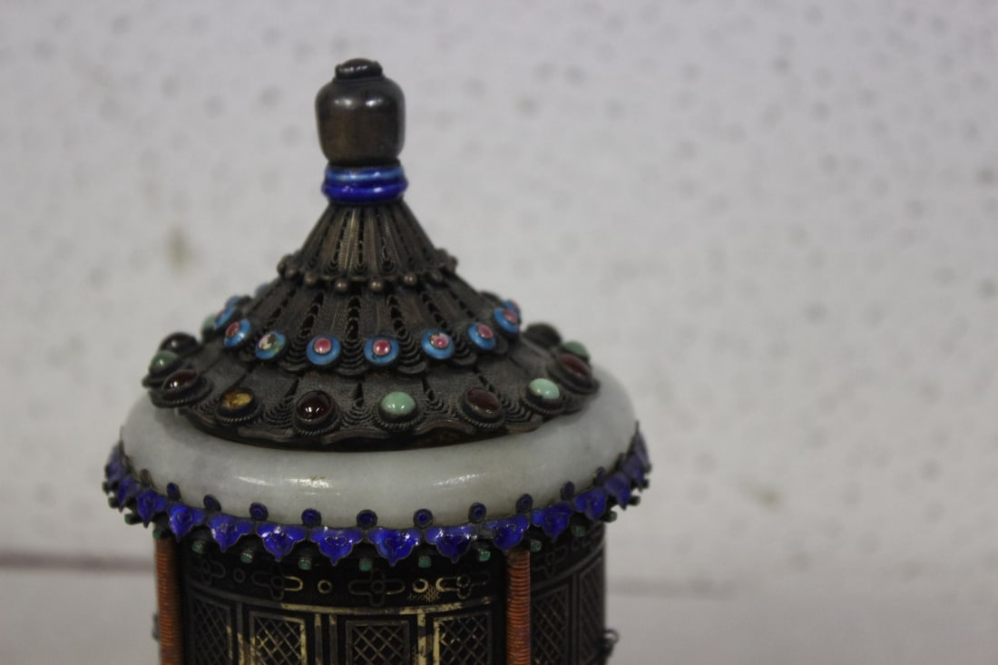 An Antique Chinese Silver and Jade Tea Caddy - 2