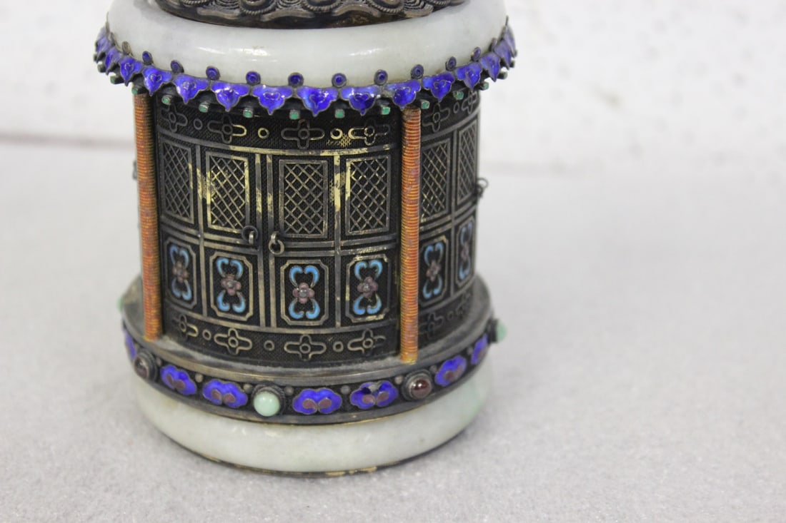 An Antique Chinese Silver and Jade Tea Caddy - 3