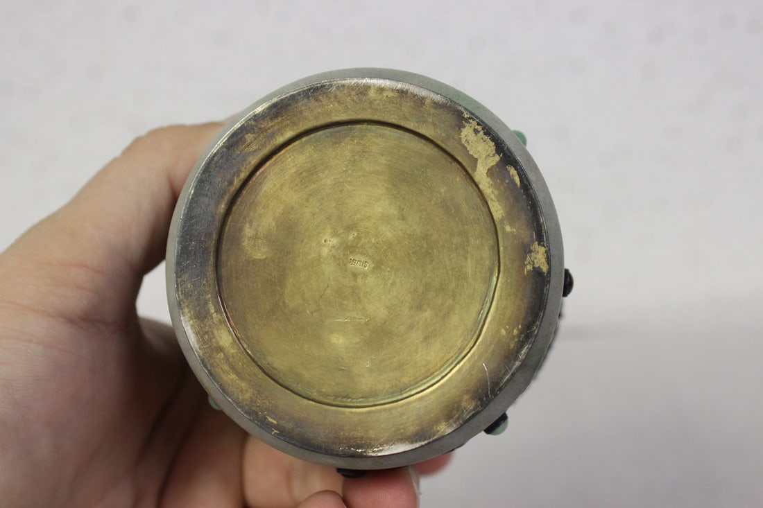 An Antique Chinese Silver and Jade Tea Caddy - 9