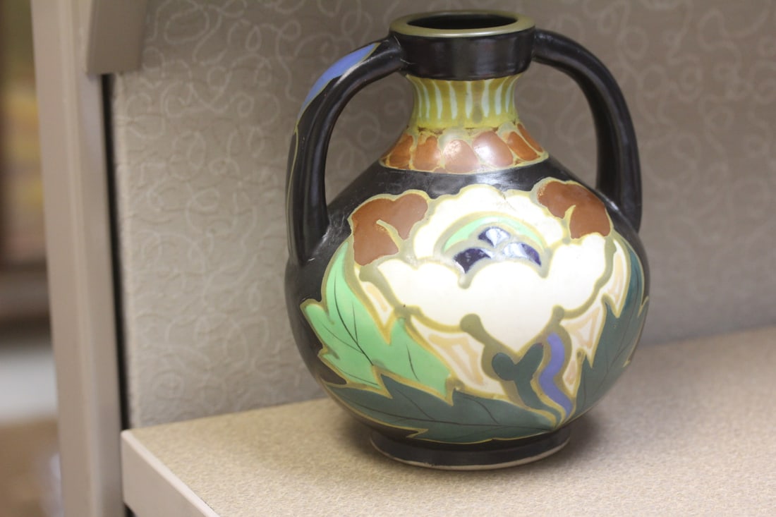 Two Handle Vase: Gouda copy or style - 6 3/4" tall