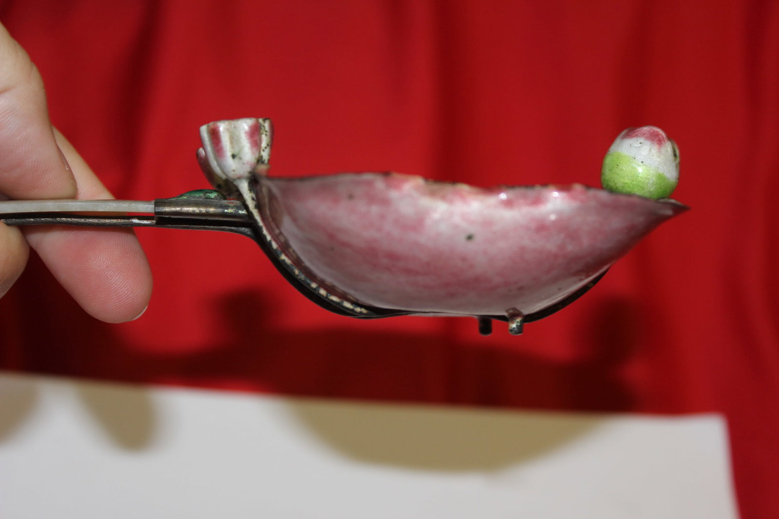 Antique Chinese Cloisonne Jade Handled Spoon - 11