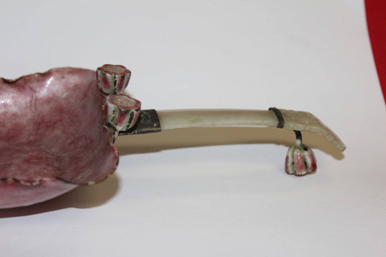 Antique Chinese Cloisonne Jade Handled Spoon - 3