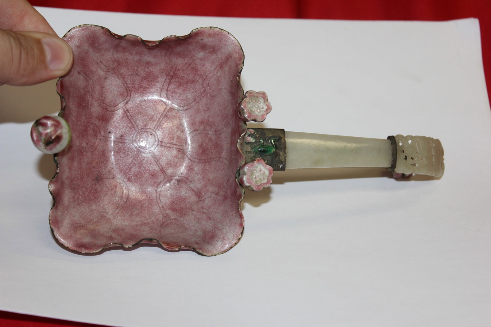 Antique Chinese Cloisonne Jade Handled Spoon - 4