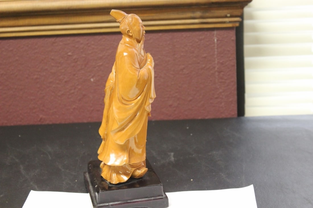 A Well Carved Box Wood Chinese Emperor on Stand - 5