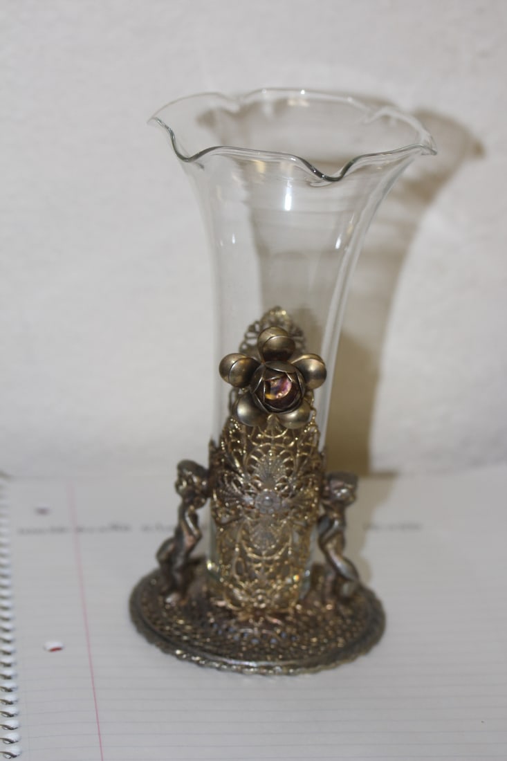 Gold Plated and Clear Glass Vase (1 of 4)