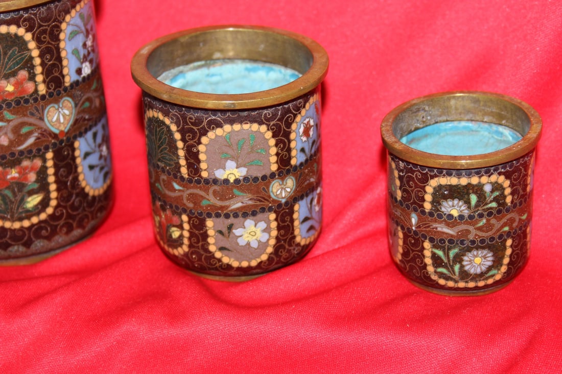 Set of 3 Japanese Cloisonne Cylinder Container - 3