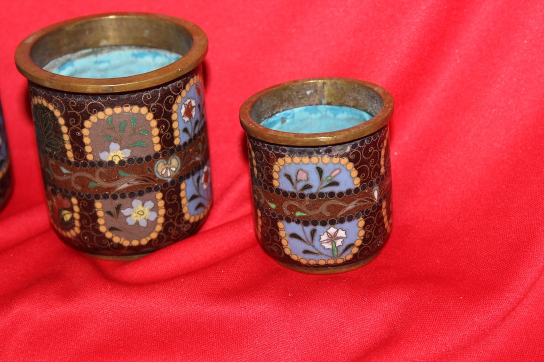 Set of 3 Japanese Cloisonne Cylinder Container - 4