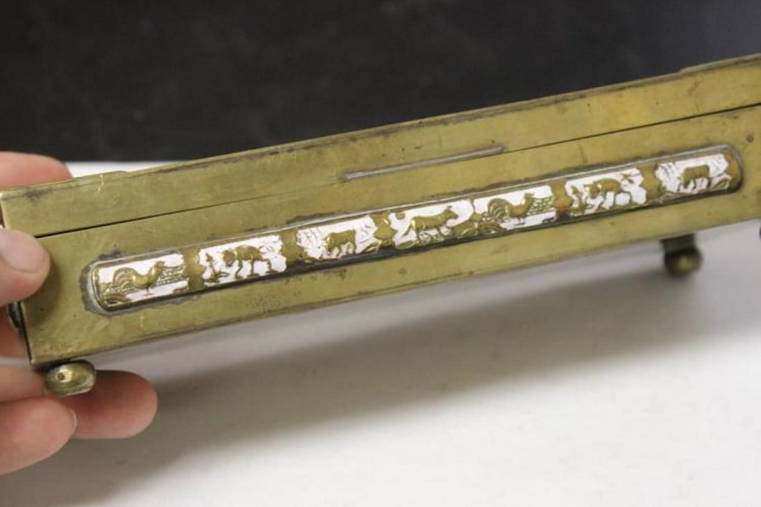 A Chinese Jade, Carneillian Enamel Brass Box - 4