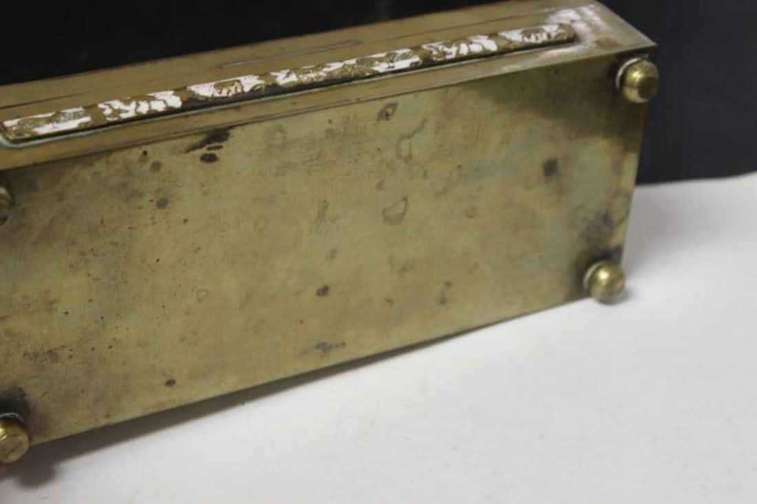 A Chinese Jade, Carneillian Enamel Brass Box - 6