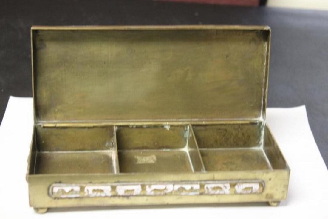 A Chinese Jade, Carneillian Enamel Brass Box - 8