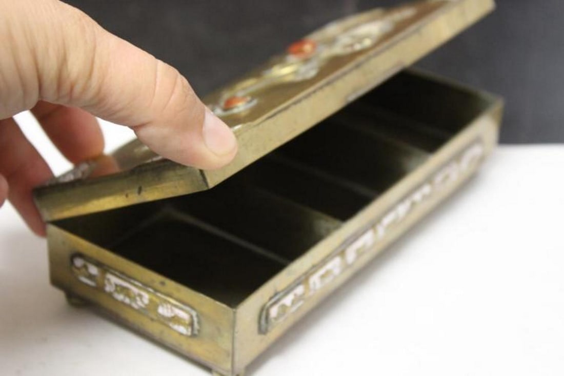 A Chinese Jade, Carneillian Enamel Brass Box - 9