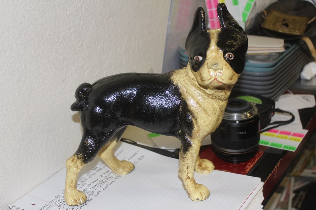 Cast Iron Dog Bank: 9 1/2 inches tall
