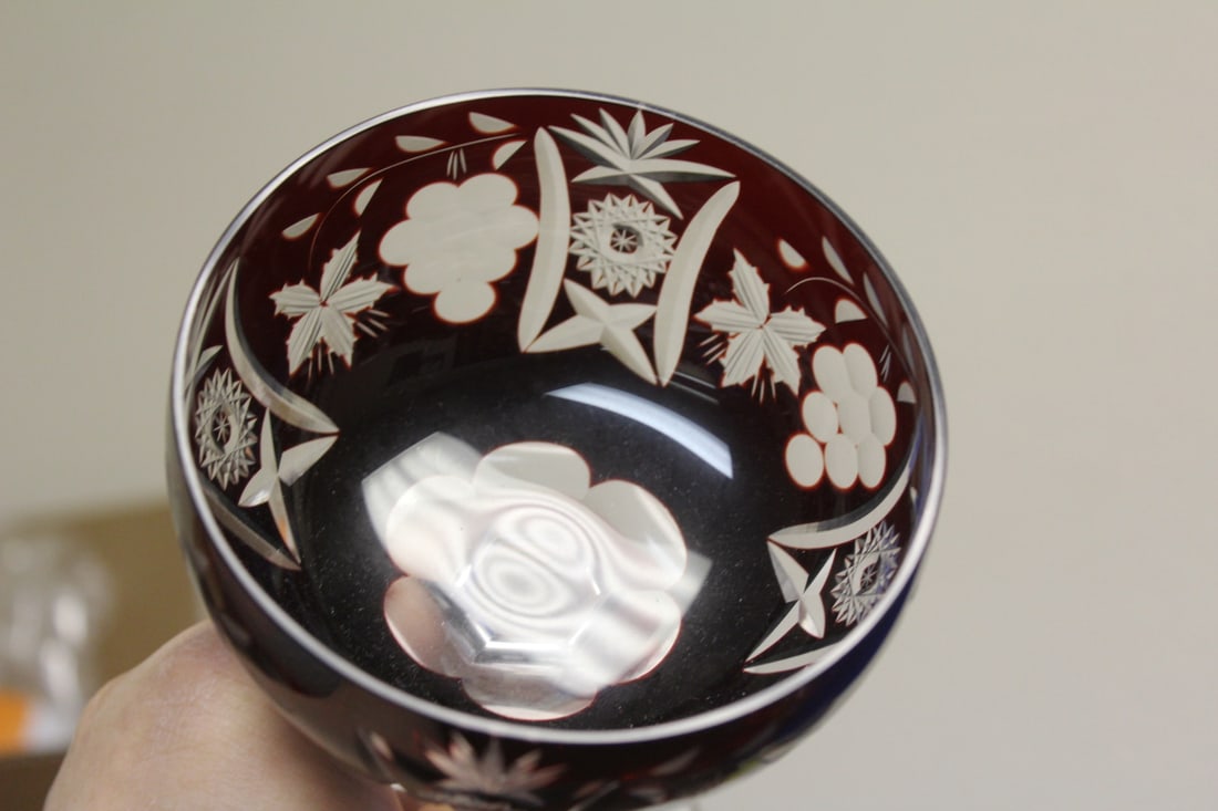 A Ruby Red Cut Glass Wine Goblet - 5