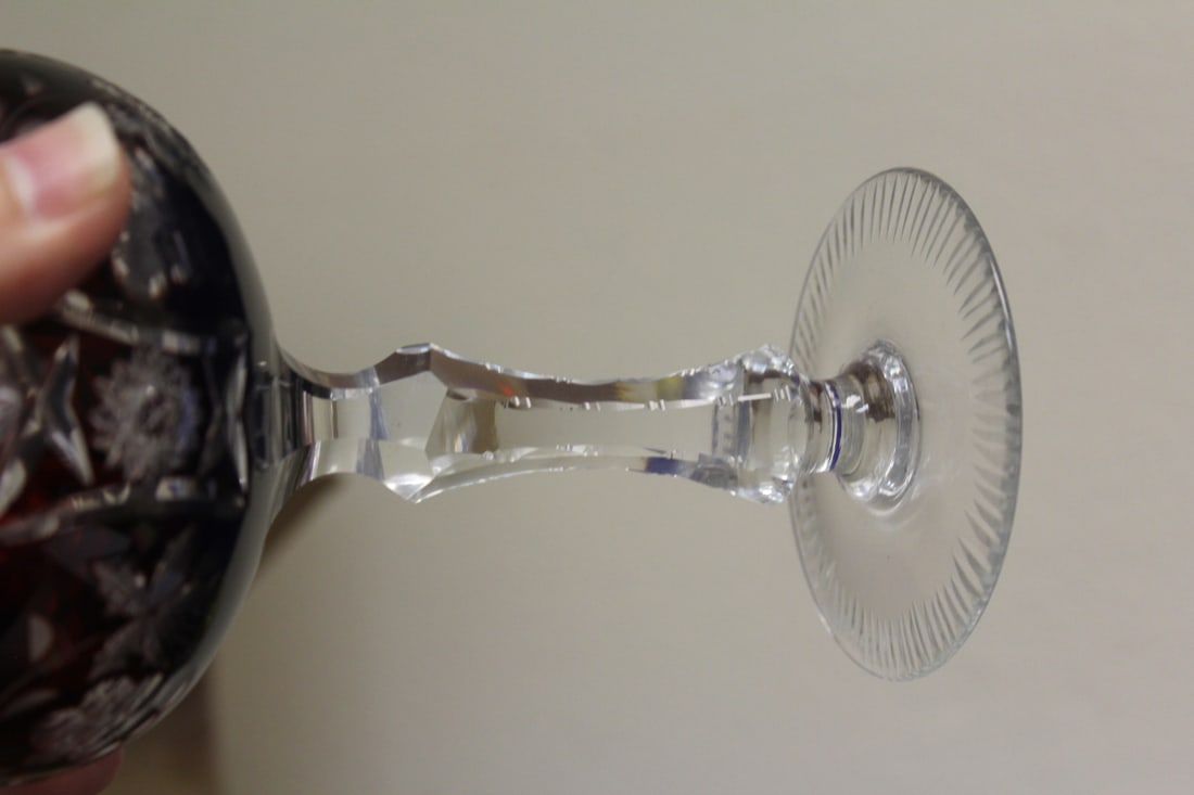 A Ruby Red Cut Glass Wine Goblet - 6