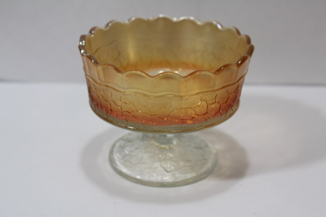 A Carnival Glass Stem Bowl: 4" across