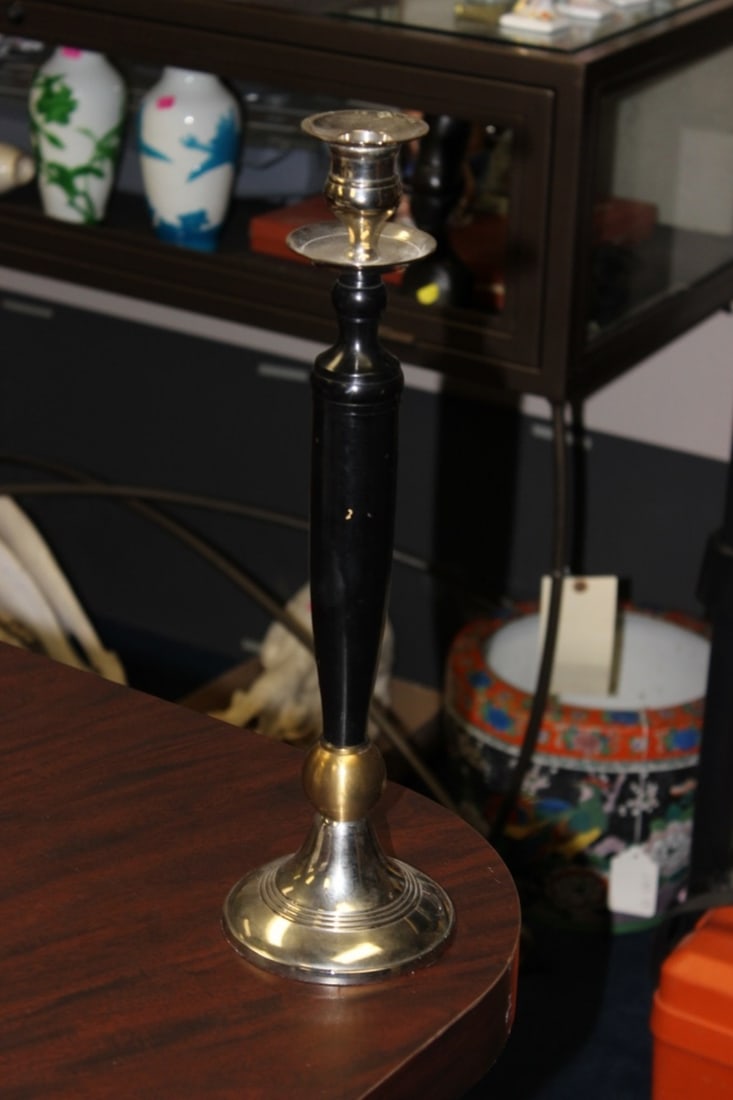 A Metal Candle Stick: 15 1/4 inches tall