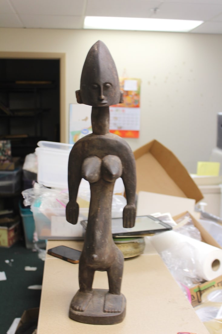 African Wooden Female Figurine: antique - fetility figurine? - 22 1/2" tall