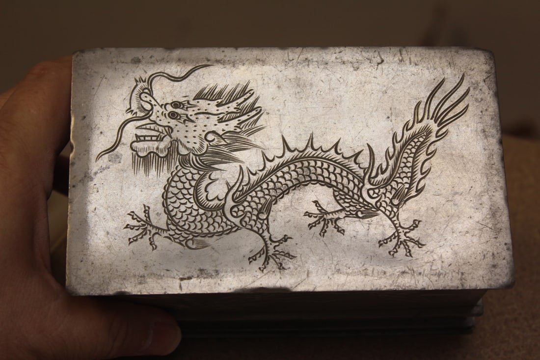 Vintage Chinese Pewter Dragon Box - 2