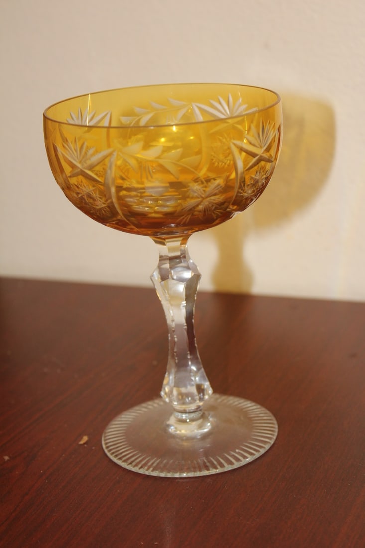 A Yellow Cut Glass Wine Goblet - 2